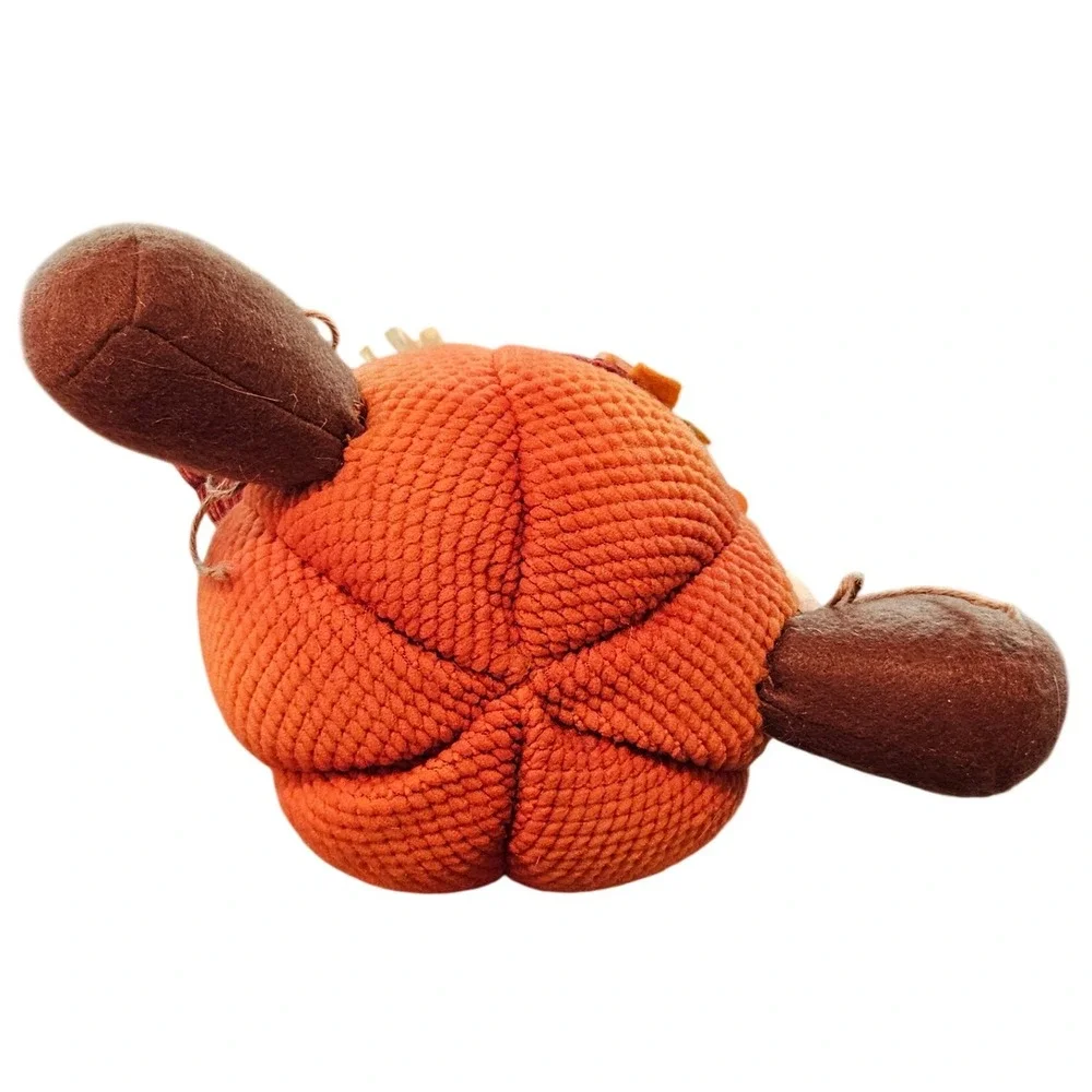 Fall Harvest Scarecrow Pumpkin Plush Tabletop Decor Orange Green Rustic 12 Inch